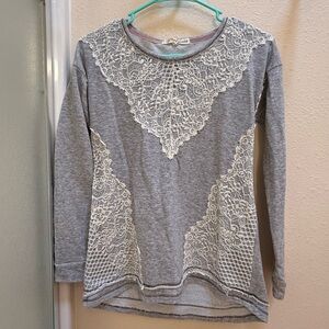 Rewind Gray Lace Detail Women's Top